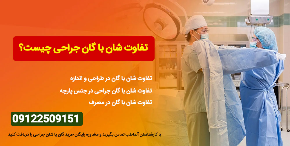 تفاوت شان با گان جراحی چیست؟ به طور کلی فرق شان با گان در تولید، جنس پارچه، نوع طراحی، اندازه، کاربرد و ... است.